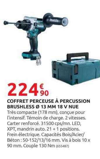 coffret perceuse à percussion brushless ø 13 mm 18v nue makita