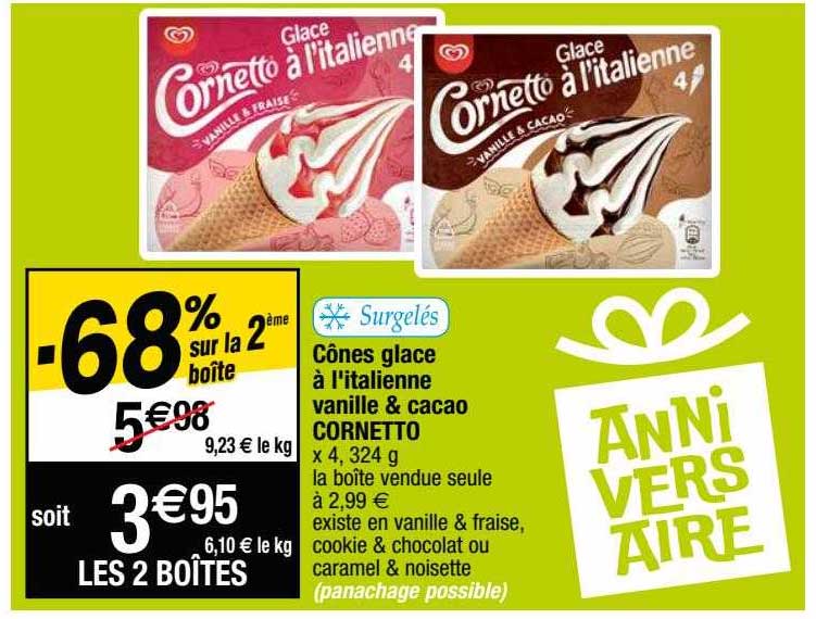 cônes glace à l'italienne vanille & cacao cornetto