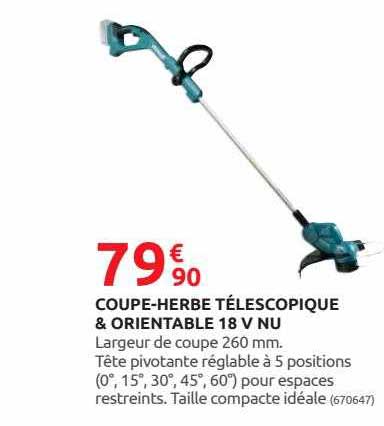 coupe-herbe télescopique & orientable 18v nu
