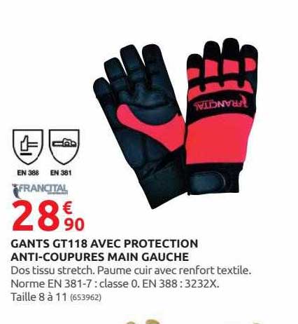 gants gt118 avec protectioin anti-coupures main gauche