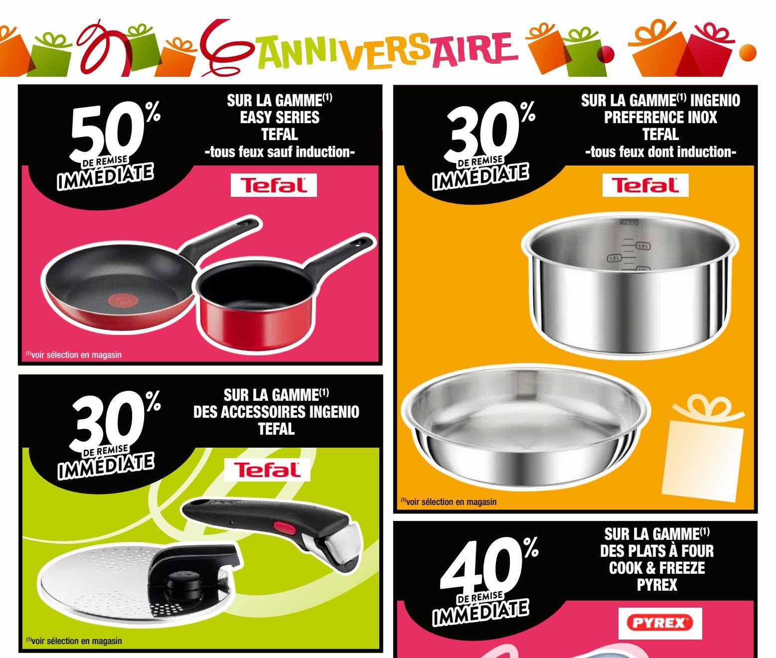 la gamme easy séries tefal, la gamme ingenio préférence inox tefal, la gamme des accessoires ingenio tefal, la gamme des plats à four cook & freeze pyrex