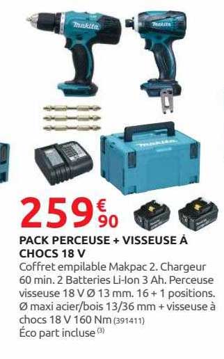 pack perceuse + visseuse à chocs 18v makita