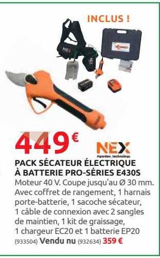pack sécateur électrique à batterie pro-séries e430s nex