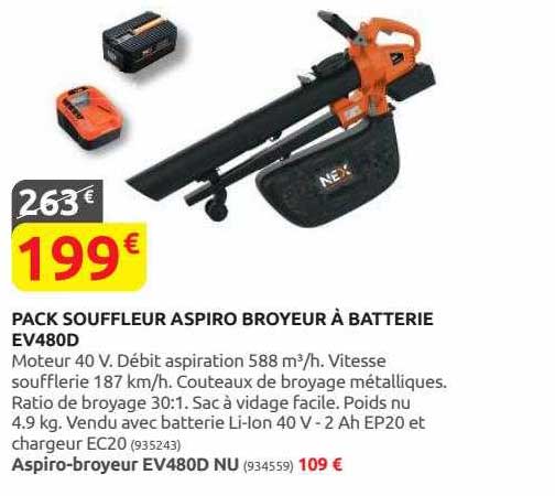 pack souffleur aspiro broyeur à batterie ev480d