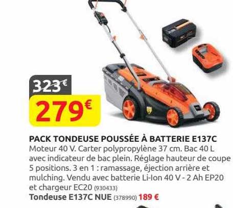 pack tondeuse poussée à batterie e137c