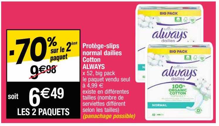protège-slips normal dailies cotton always