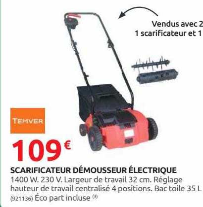 scarificateur démousseur électrique temver