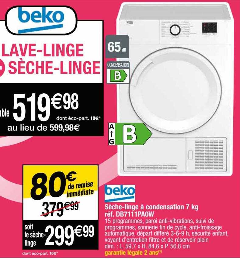 sèche-linge à condensation 7 kg beko