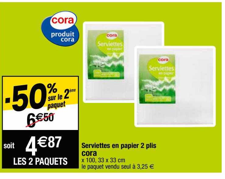 serviettes en papier 2 plis cora