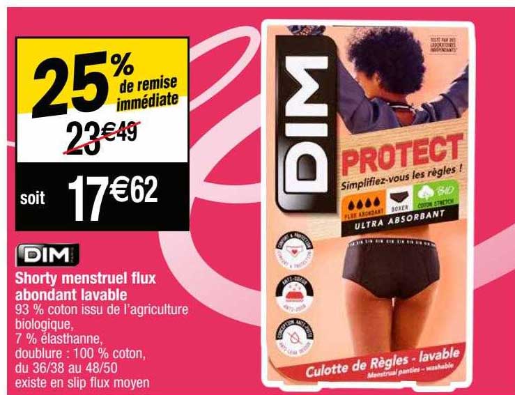 shorty menstruel flux abondant lavable dim paris