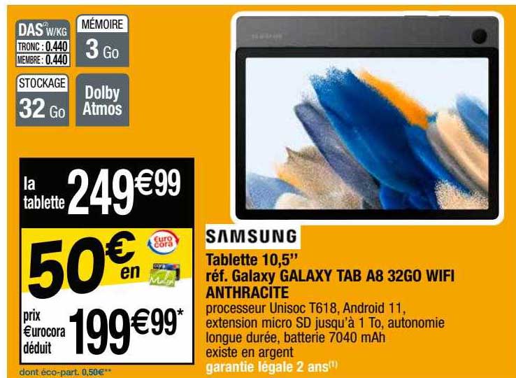 tablette 10,5" samsung galaxy tab A8 32go wifi anthracite