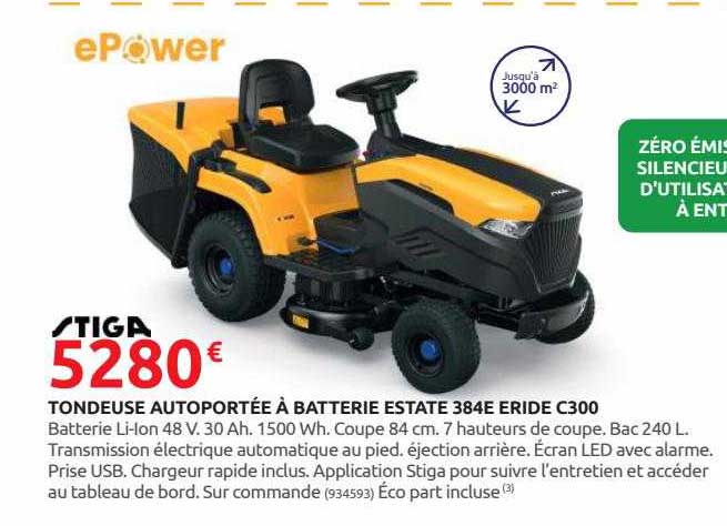 tondeuse autoportée à batterie estate 384e eride c300 stiga
