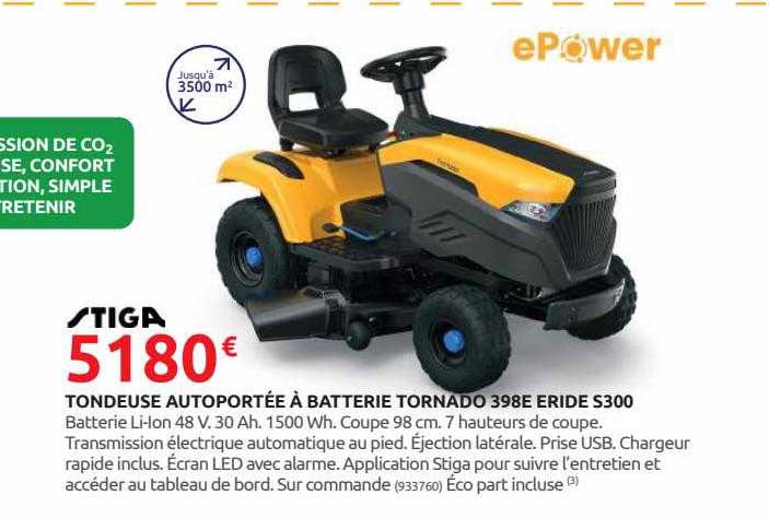 tondeuse autoportée à batterie tornado 398e eride s300 stiga