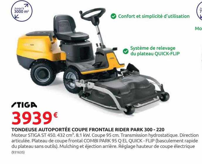 tondeuse autoportée coupe frontale rider park 300 - 220 stiga