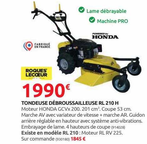 tondeuse débroussailleuse rl 210 h roques lecceur