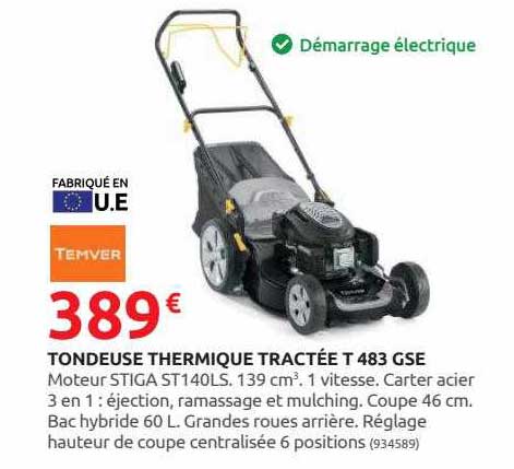 tondeuse thermique tractée t 483 gse temver