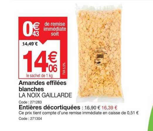 amandes effilées blanches la noix gaillarde, entières décortiquées