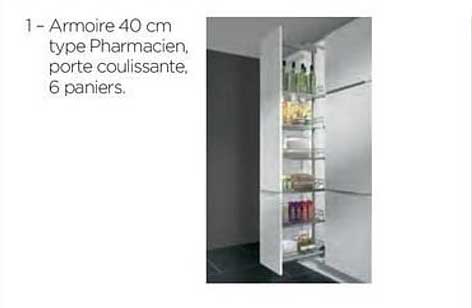 armoire 40 cm type pharmacien porte coulissante 6 paniers