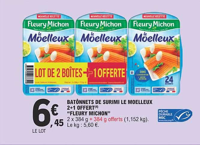 bâtonnets de surimi le moelleux 2+1 offert "fleury michon"
