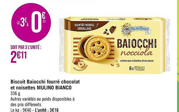 biscuits baiocchi fourré chocolat et noisettes mulino bianco