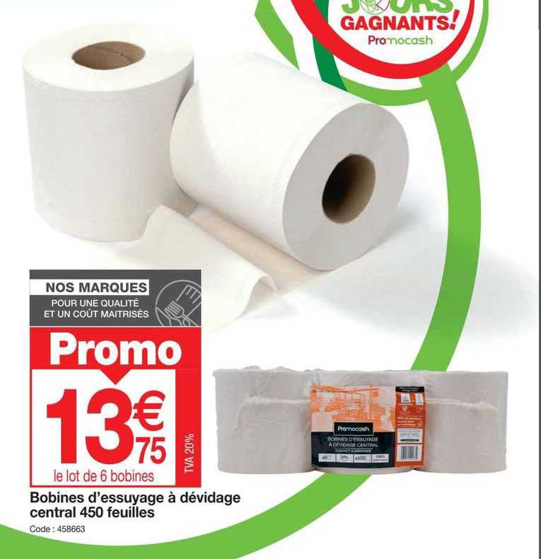 bobines d'essuyage à dévidage central 450 feuilles