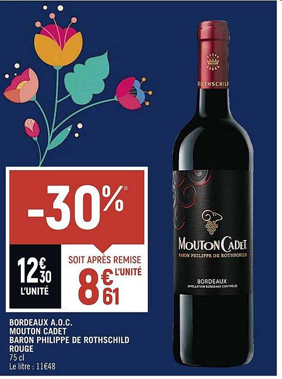 bordeaux a.o.c. mouton cadet baron philippe de rothschild rouge