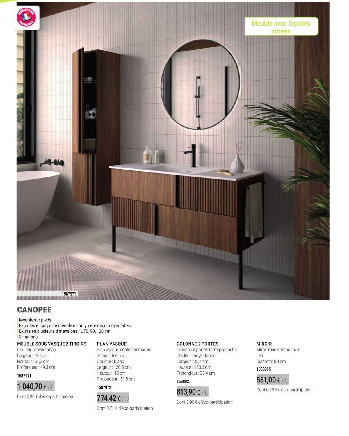 canopee meuble sous vasque 2 tiroirs plan vasque colonne 2 portes miroir