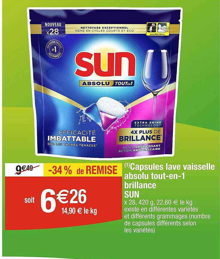 capsules lave vaisselle absolu tout-en-1 brillance sun