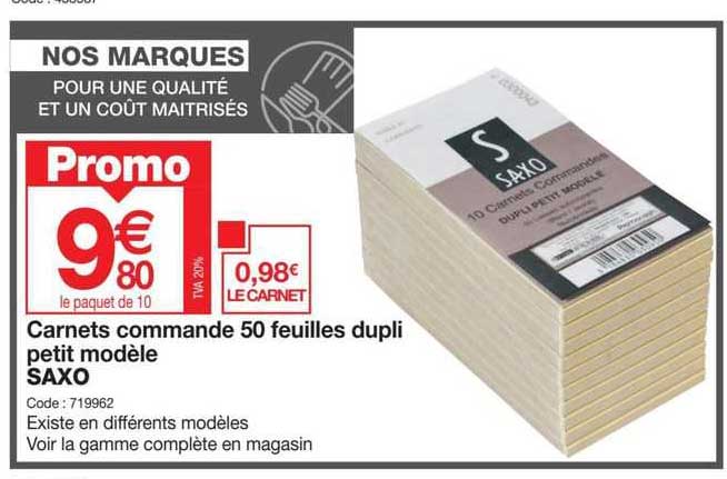 carnets commande 50 feuilles dupli petit modèle saxo
