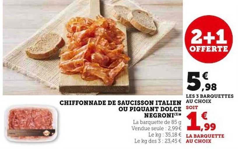 chiffonnade de saucisson italien ou piquant dolce negroni