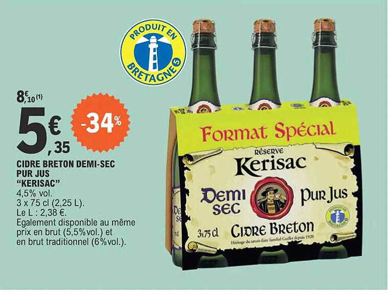 cidre breton demi-sec pur jus "kerisac"