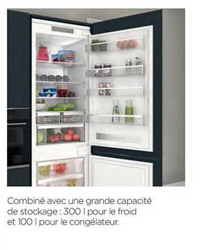 combiné avec une grande capacité de stockage : 300 l pour le froid et 100 l pour le congélateur