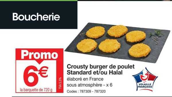 crousty burger de poulet standard et/ou halal