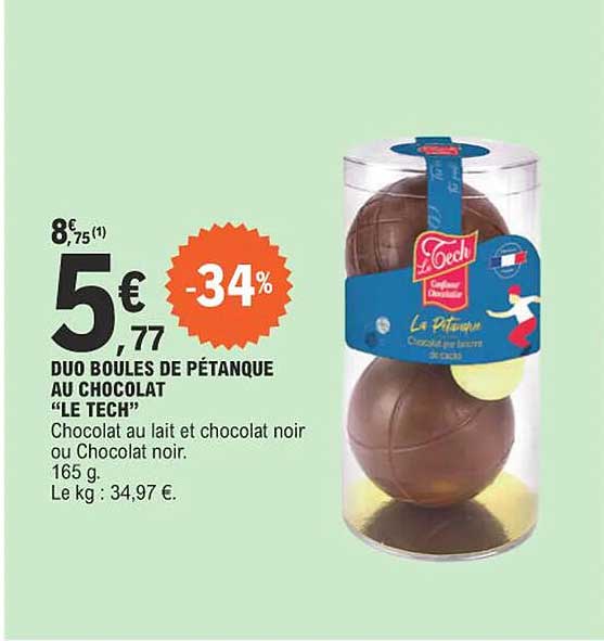 duo boules de pétanque au chocolat "le tech"