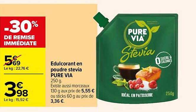 édulcorant en poudre stevia pure via