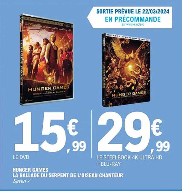 hunger games la ballade du serpent de l'oiseau chanteur : le dvd, le steelbook 4k ultra hd + blue-ray