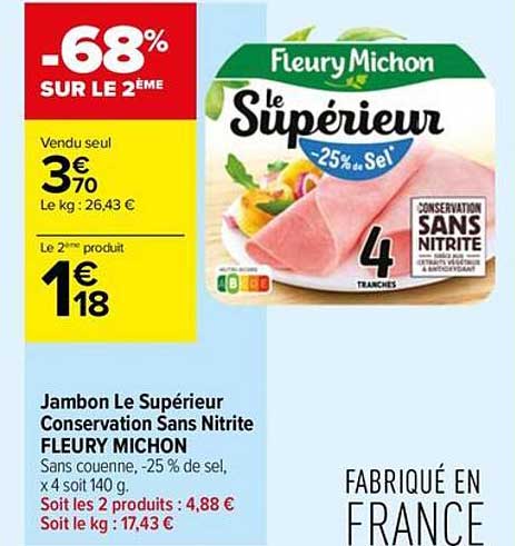 jambon le supérieur conservation sans nitrite fleury michon