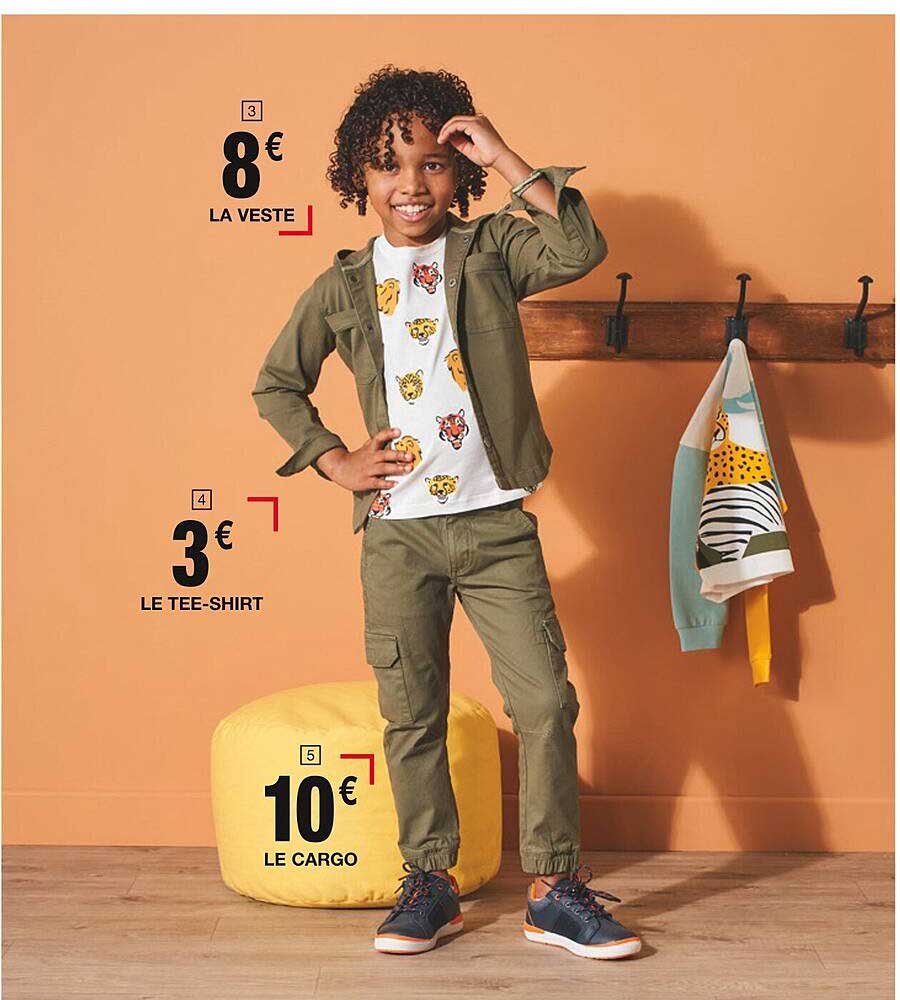 la veste, le tee-shirt, le cargo