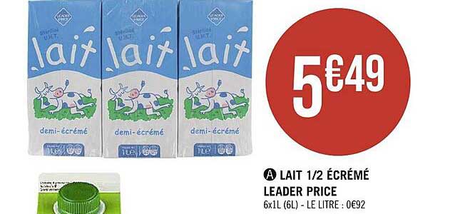 lait 1 2 écrémé leader price