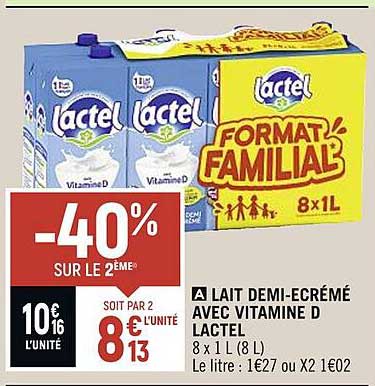 lait demi-écrémé avec vitamine d lactel