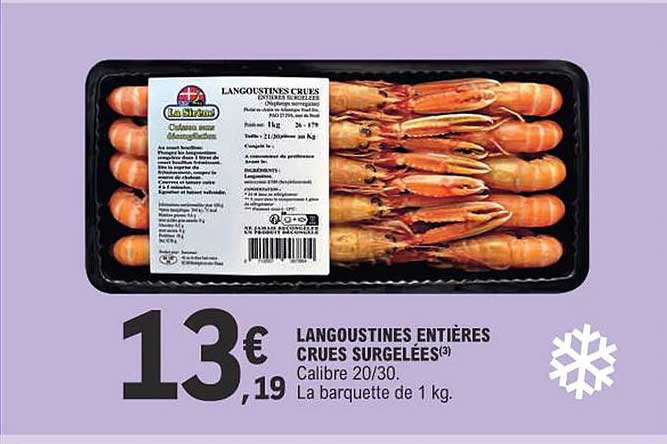 Langoustines Entières Crues Surgelées