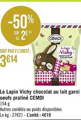 Le Lapin Vichy Chocolat Au Lait Garni Oeufs Praliné Cemoi