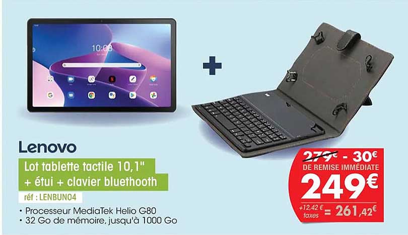 Lenovo Lot Tablette Tactile 10,1" + étui + Clavier Bluetooth