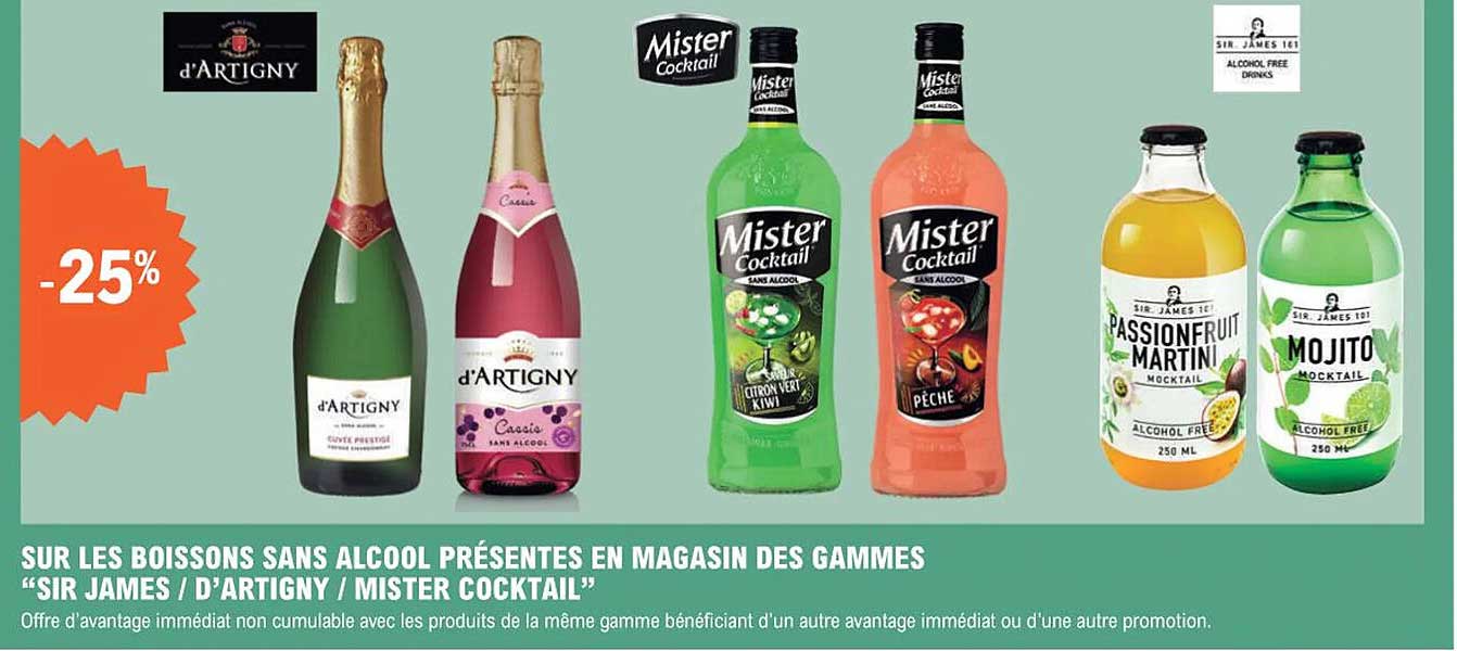 les boissons sans alcool des gammes "sir james / d'artigny / mister cocktail"