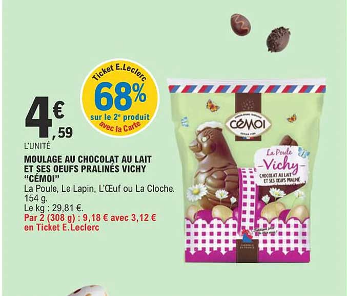 moulage au chocolat au lait et ses œufs pralinés vichy "cémoi"