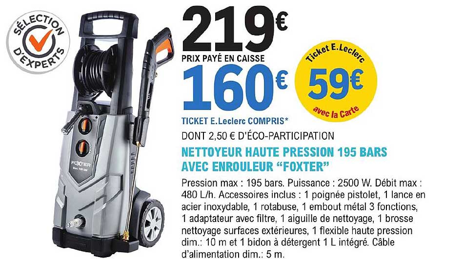 nettoyeur haute pression 195 bars avec enrouleur "foxter"