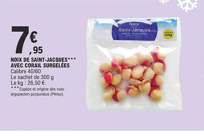 noix de saint-jacques avec corail surgelées