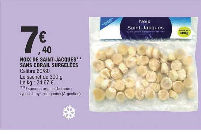 noix de saint-jacques sans corail surgelées