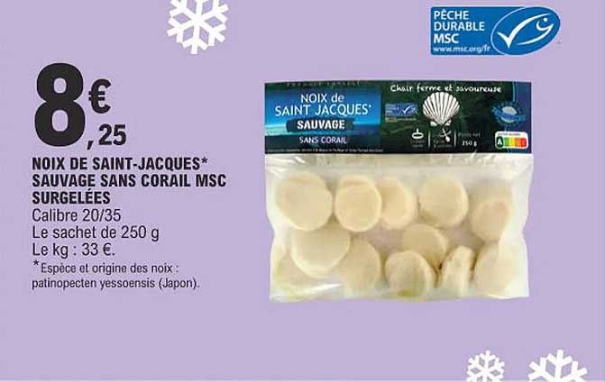 noix de saint-jacques sauvage sans corail msc surgelées