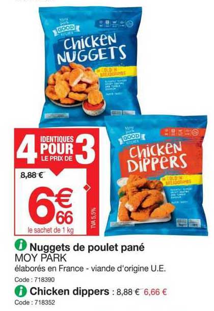 nuggets de poulet pané moy park, chicken dippers